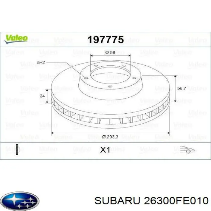 26300FE010 Subaru freno de disco delantero