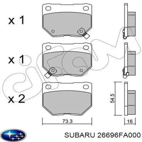 26696FA000 Subaru pastillas de freno traseras