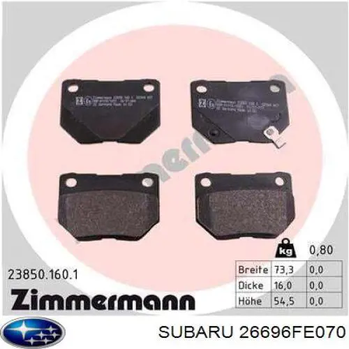 26696FE070 Subaru pastillas de freno traseras