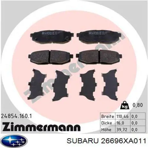 26696XA011 Subaru pastillas de freno traseras