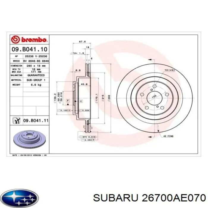 26700AE070 Subaru disco de freno trasero