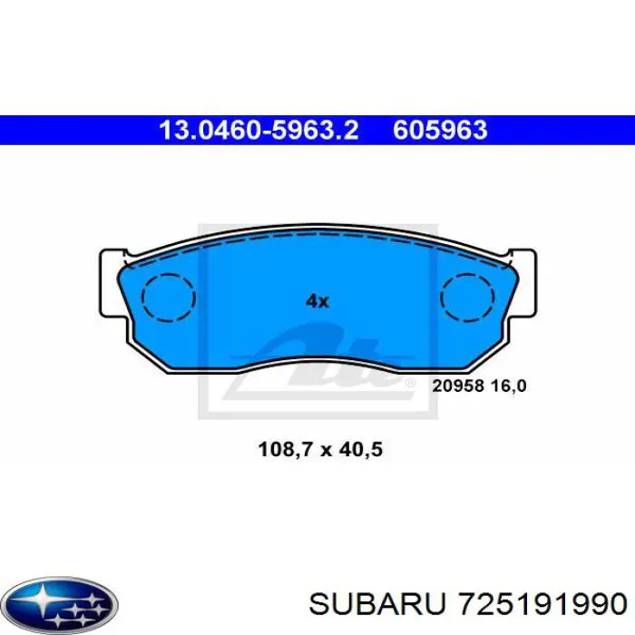 725191990 Subaru pastillas de freno delanteras