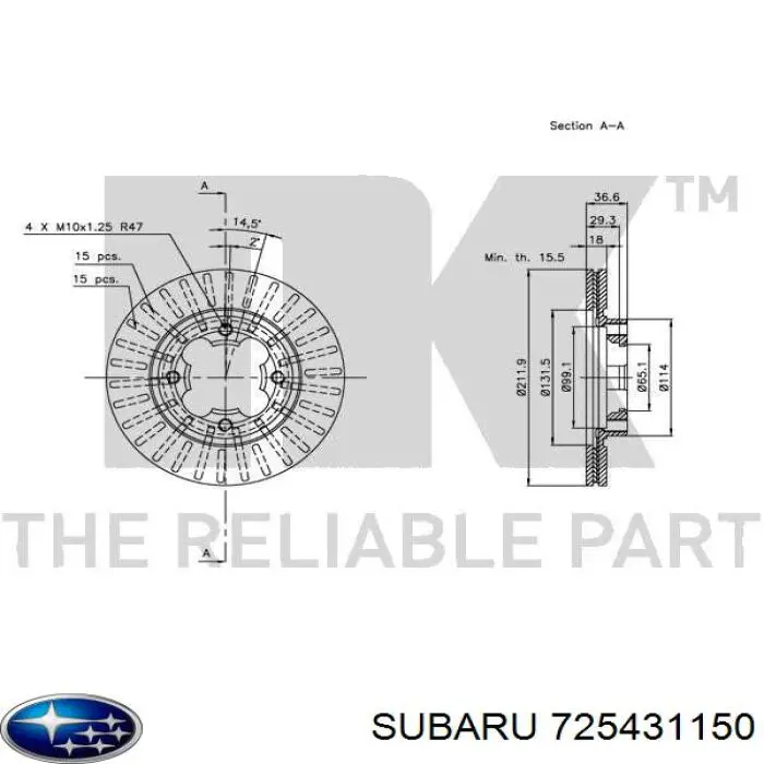 725431150 Subaru freno de disco delantero