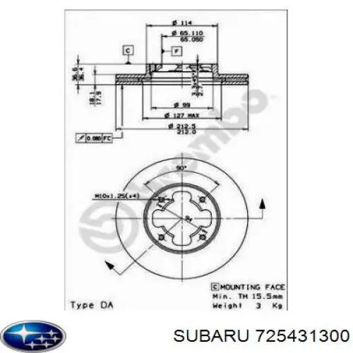 725431300 Subaru freno de disco delantero