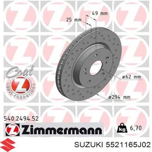 5521165J02 Suzuki freno de disco delantero