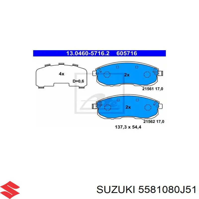 5581080J51 Suzuki pastillas de freno delanteras