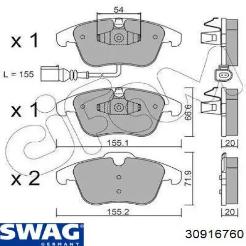 30916760 Swag pastillas de freno delanteras