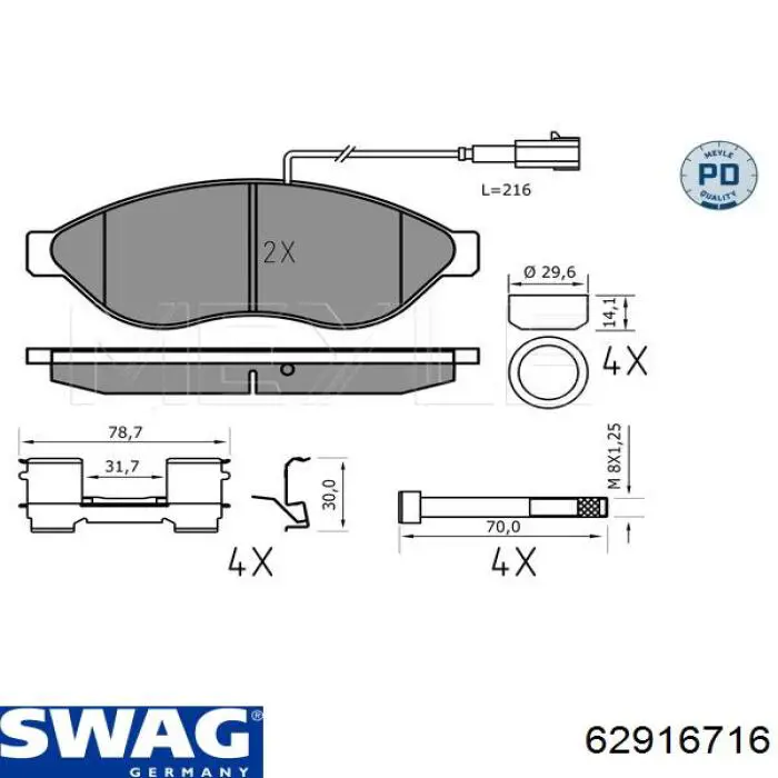 62 91 6716 Swag pastillas de freno delanteras