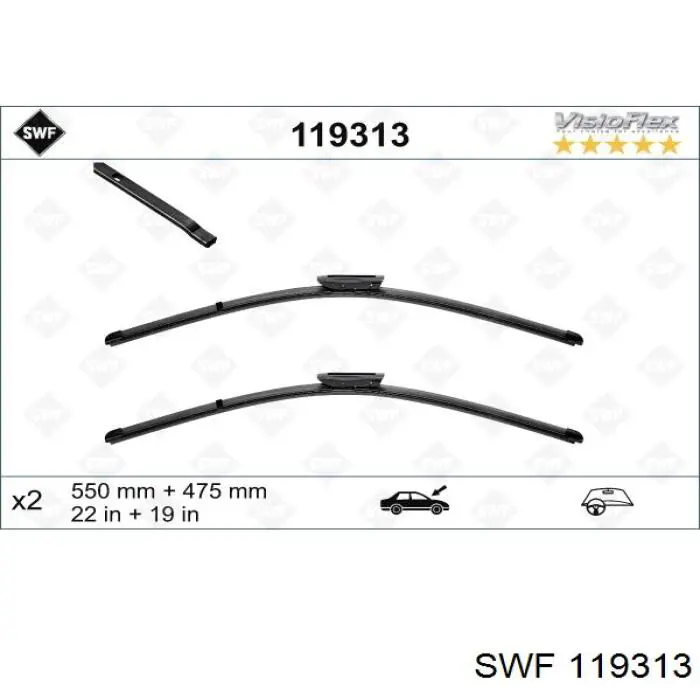 119313 SWF juego de limpiaparabrisas de luna delantera, 2 piezas