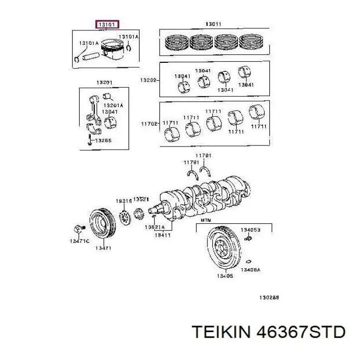 131010D071 Toyota juego de piston para motor, std