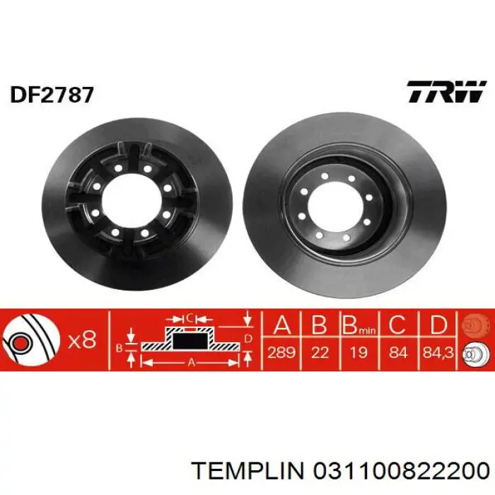 03.110.0822.200 Templin disco de freno trasero