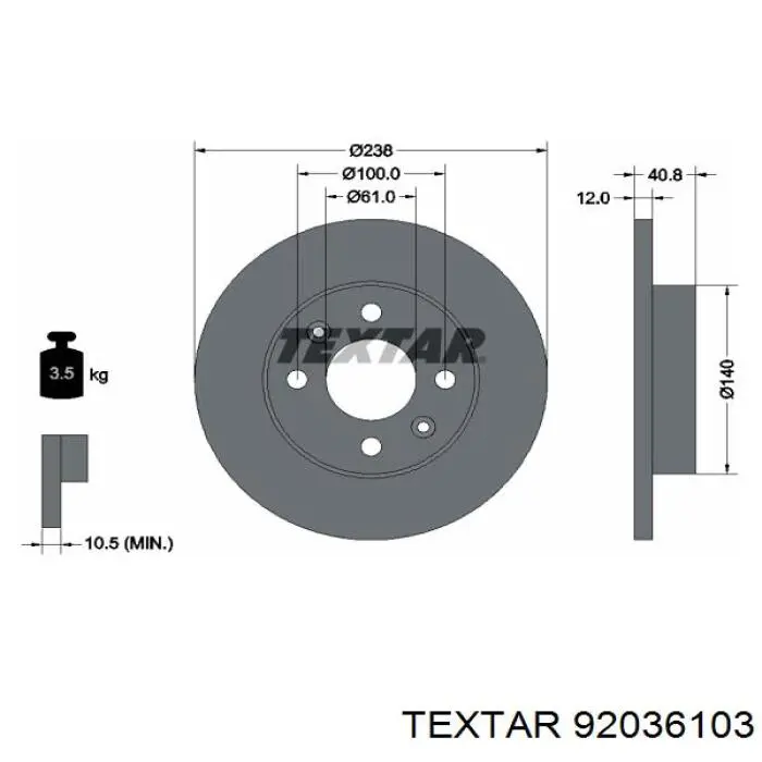 92036103 Textar freno de disco delantero