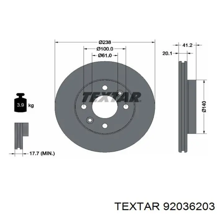 92036203 Textar freno de disco delantero