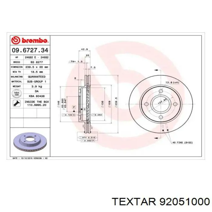 92051000 Textar freno de disco delantero