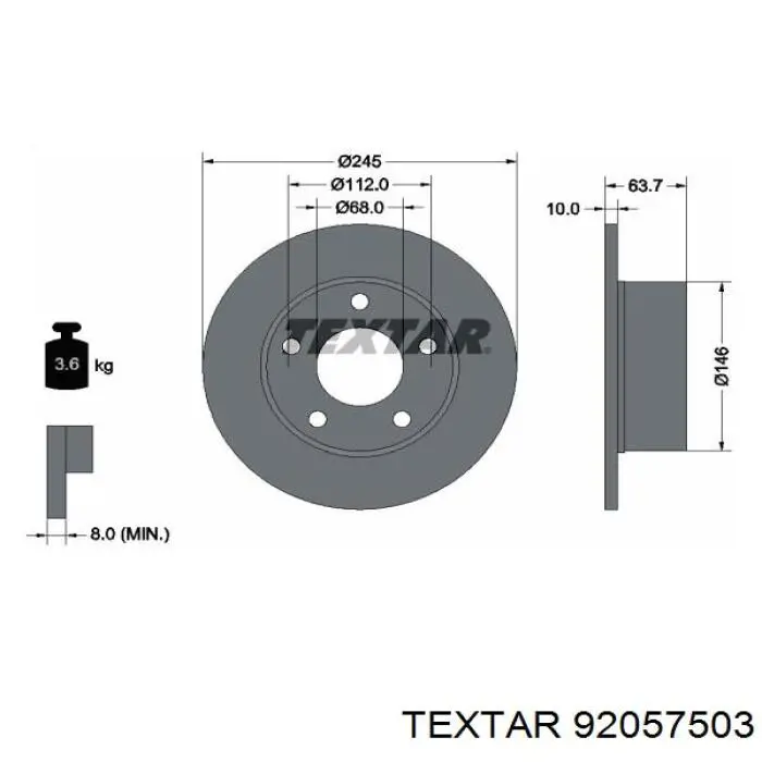 92057503 Textar disco de freno trasero