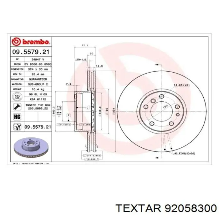 92058300 Textar freno de disco delantero