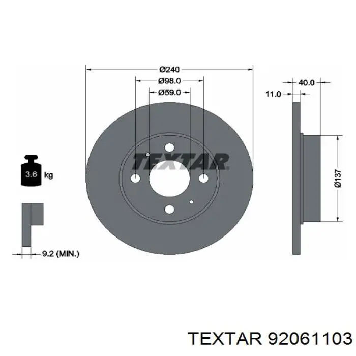 92061103 Textar disco de freno trasero