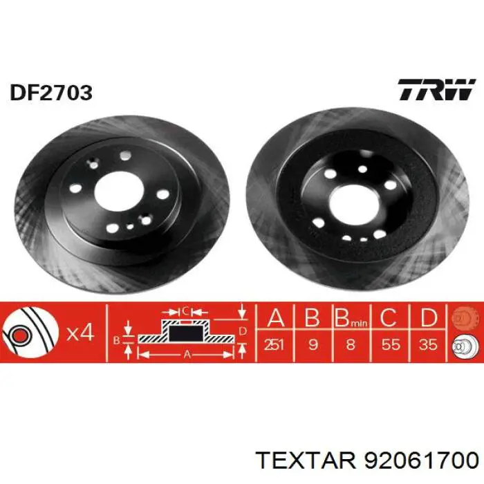 92061700 Textar disco de freno trasero