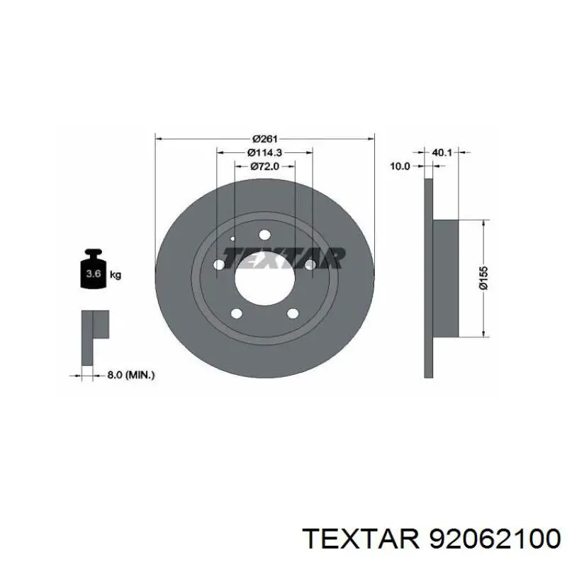 92062100 Textar disco de freno trasero