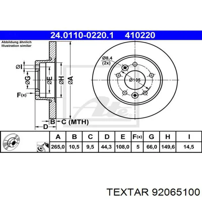 92065100 Textar disco de freno trasero