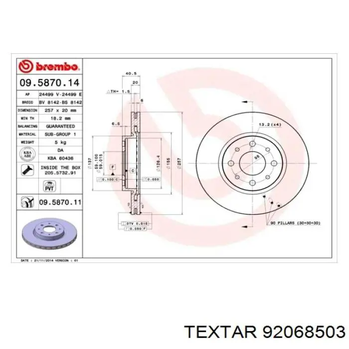 92068503 Textar freno de disco delantero