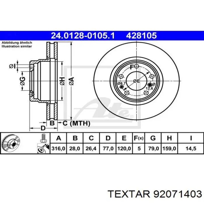 92071403 Textar freno de disco delantero