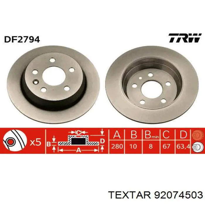 92074503 Textar disco de freno trasero