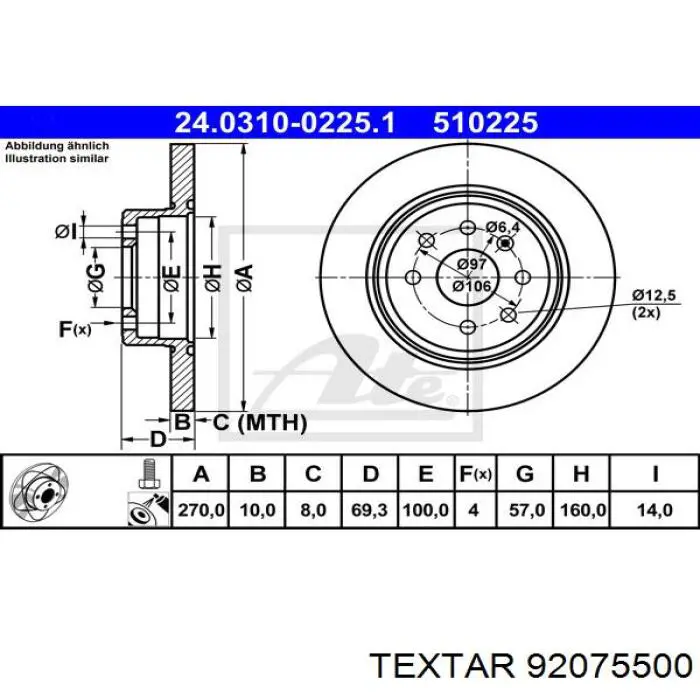 92075500 Textar disco de freno trasero