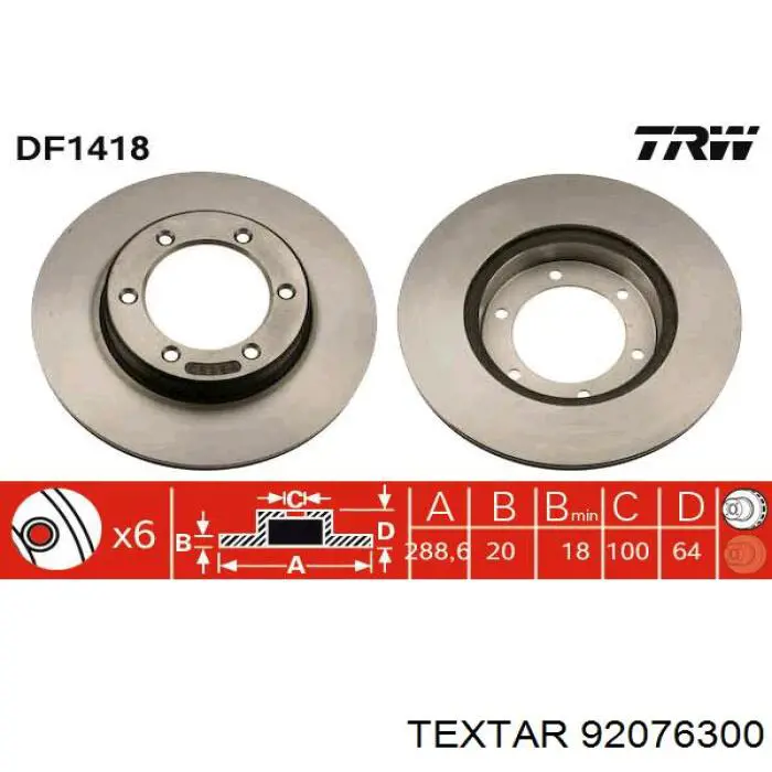 92076300 Textar freno de disco delantero