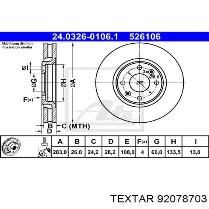 92078703 Textar freno de disco delantero