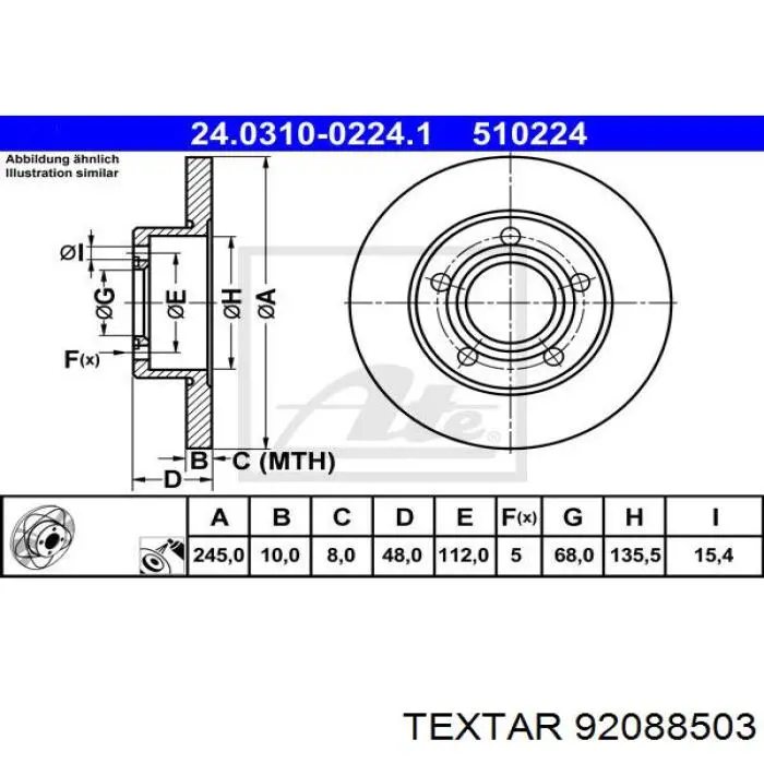 92088503 Textar disco de freno trasero