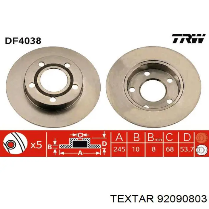 92090803 Textar disco de freno trasero