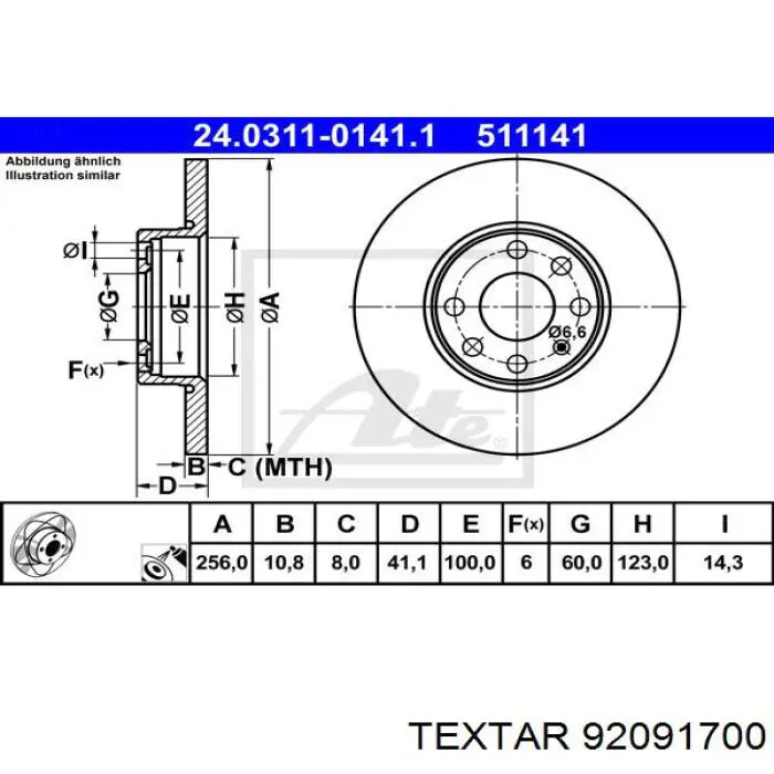 92091700 Textar freno de disco delantero