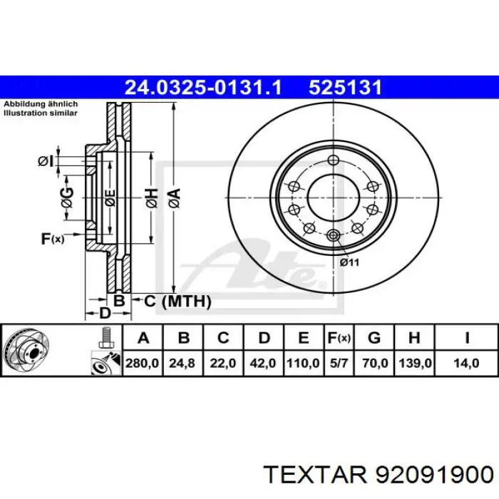 92091900 Textar freno de disco delantero