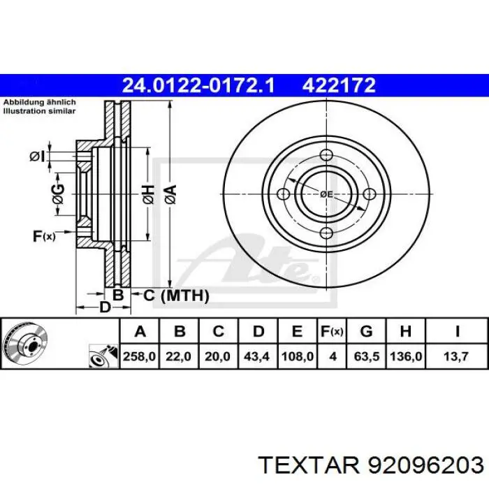 92096203 Textar freno de disco delantero