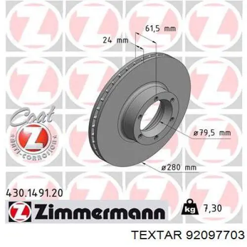 92097703 Textar freno de disco delantero