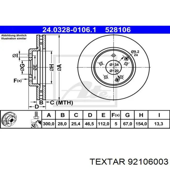 92106003 Textar freno de disco delantero