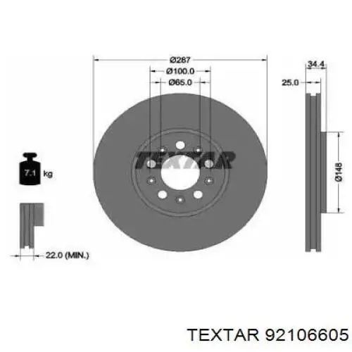 92106605 Textar freno de disco delantero