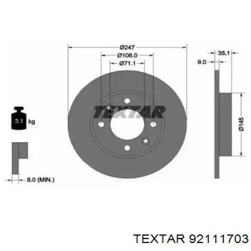 92111703 Textar disco de freno trasero