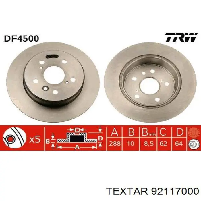 92117000 Textar disco de freno trasero