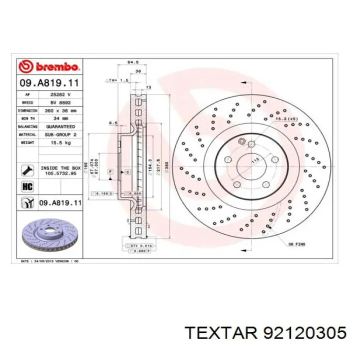 92120305 Textar freno de disco delantero