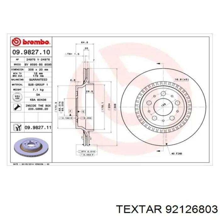 92126803 Textar disco de freno trasero