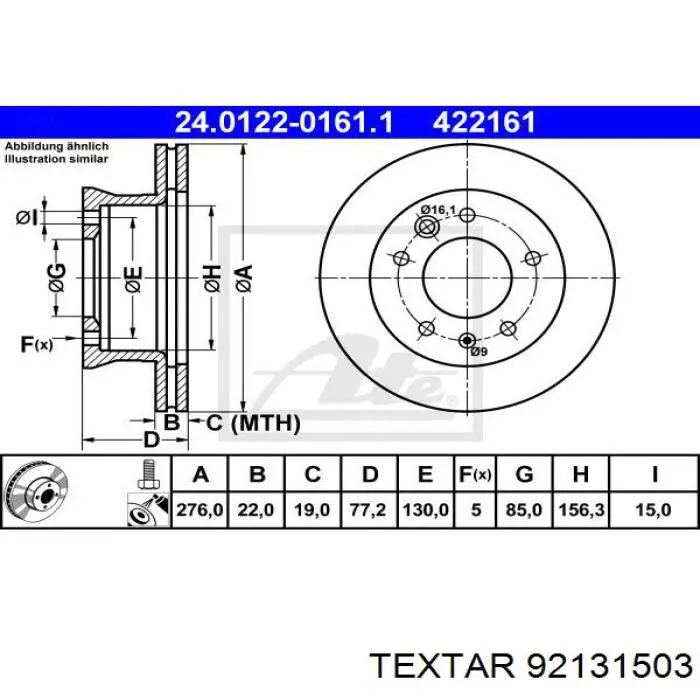 92131503 Textar freno de disco delantero