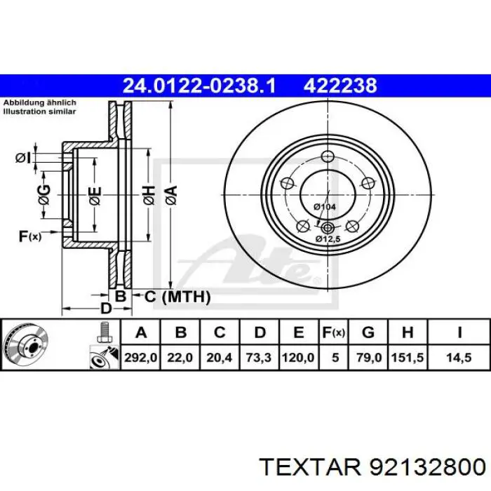 92132800 Textar freno de disco delantero