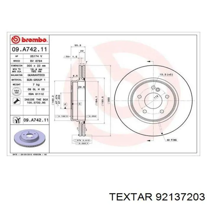 92137203 Textar disco de freno trasero