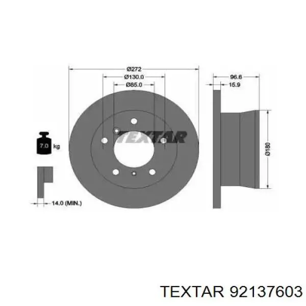 92137603 Textar disco de freno trasero