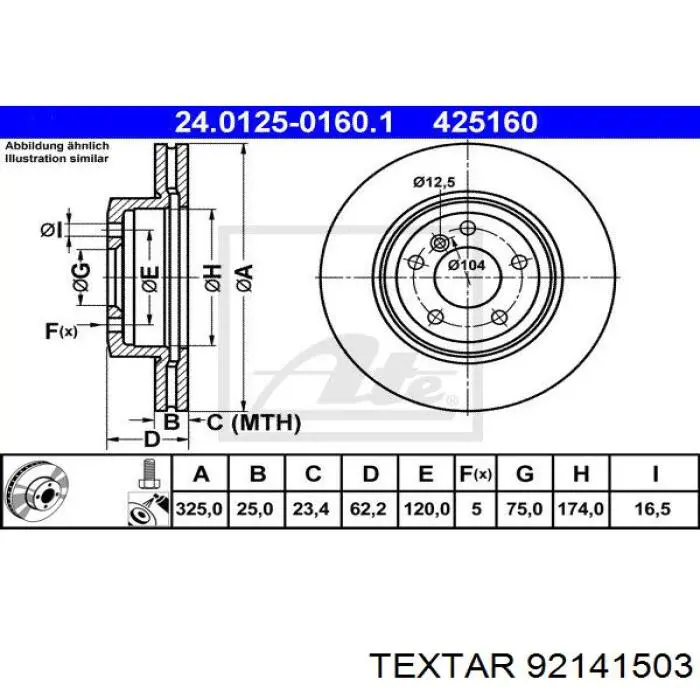 92141503 Textar freno de disco delantero