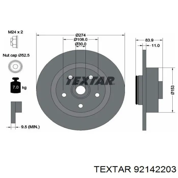 92142203 Textar disco de freno trasero