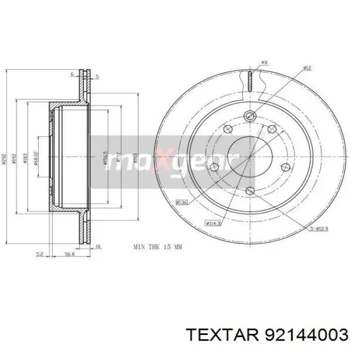 92144003 Textar disco de freno trasero