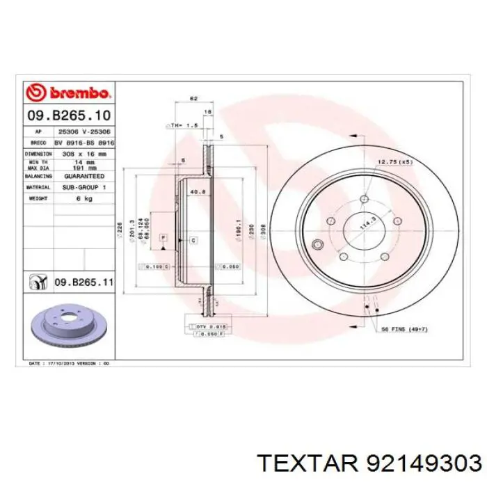 92149303 Textar disco de freno trasero